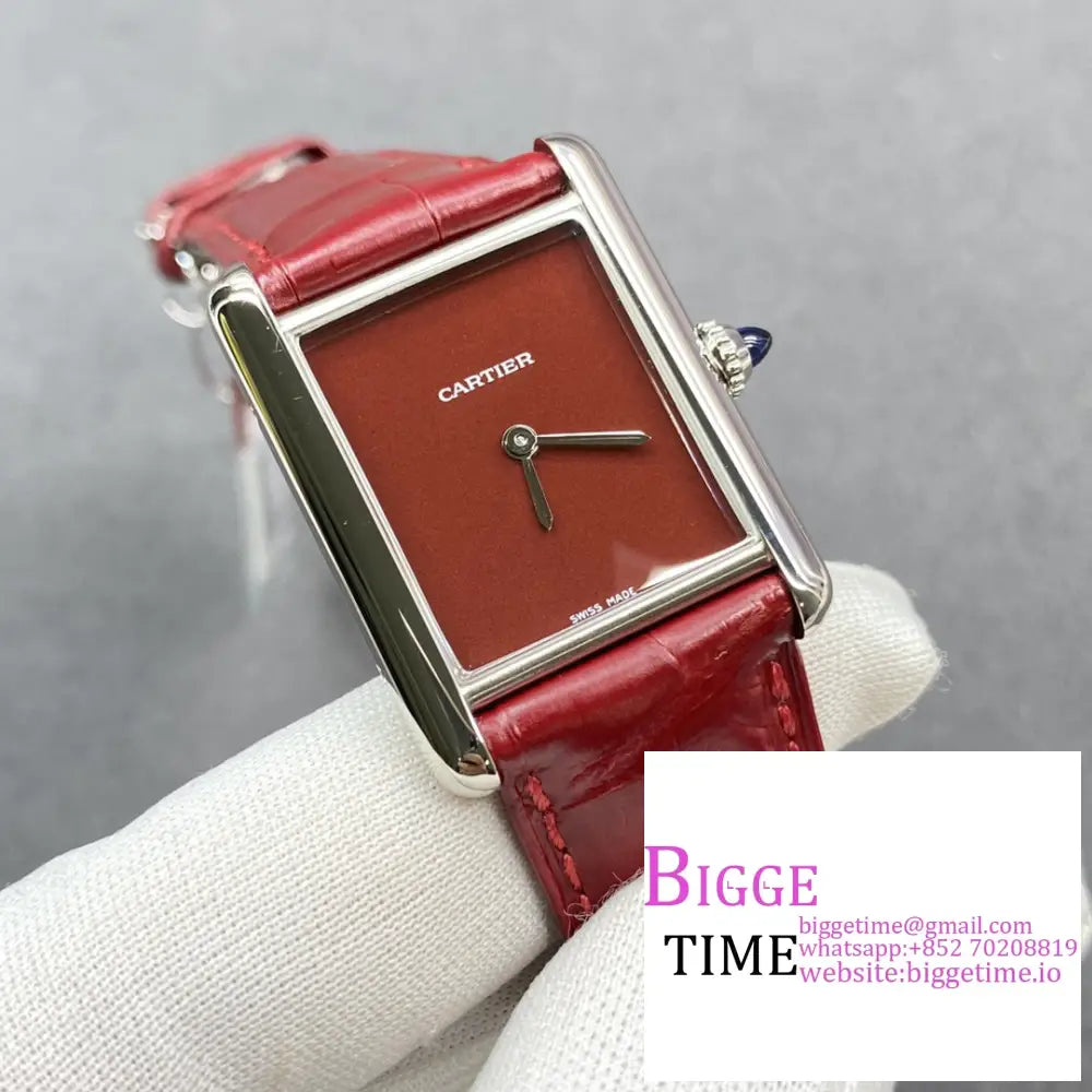 Tank Must 25Mm Red Dial Leather Strap F1F Swiss Quartz Cartier