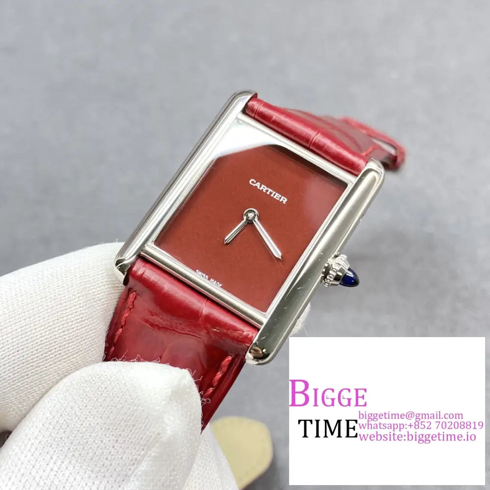 Tank Must 25Mm Red Dial Leather Strap F1F Swiss Quartz Cartier