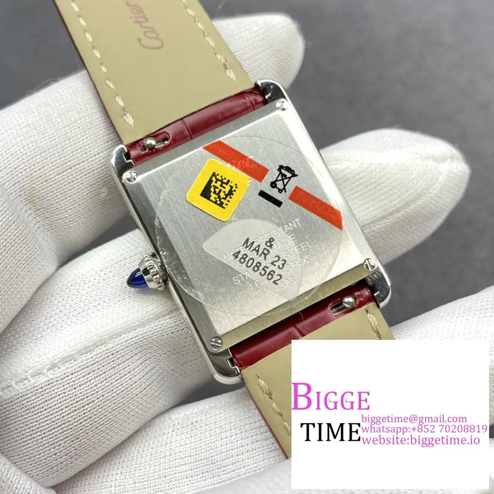 Tank Must 25Mm Red Dial Leather Strap F1F Swiss Quartz Cartier