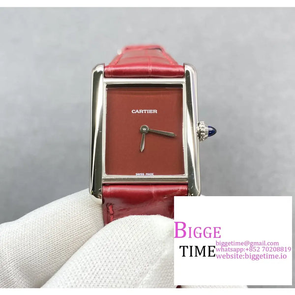 Tank Must 25Mm Red Dial Leather Strap F1F Swiss Quartz Option1 Cartier