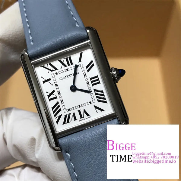 Tank Must 25Mm White Dial Blue Leather Strap F1F Swiss Quartz Option1 Cartier