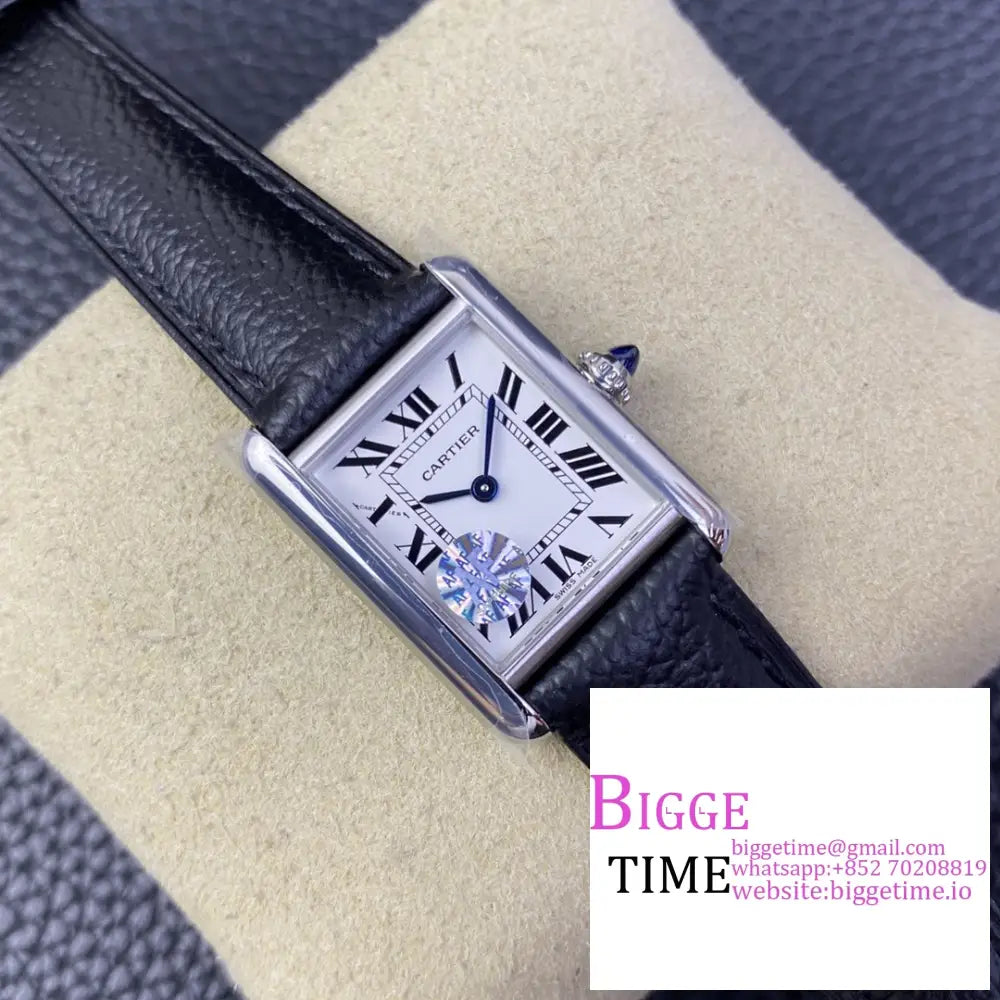 Tank Must 29.5X22Mm White Dial Black Leather Strap Af Swiss Quartz Cartier