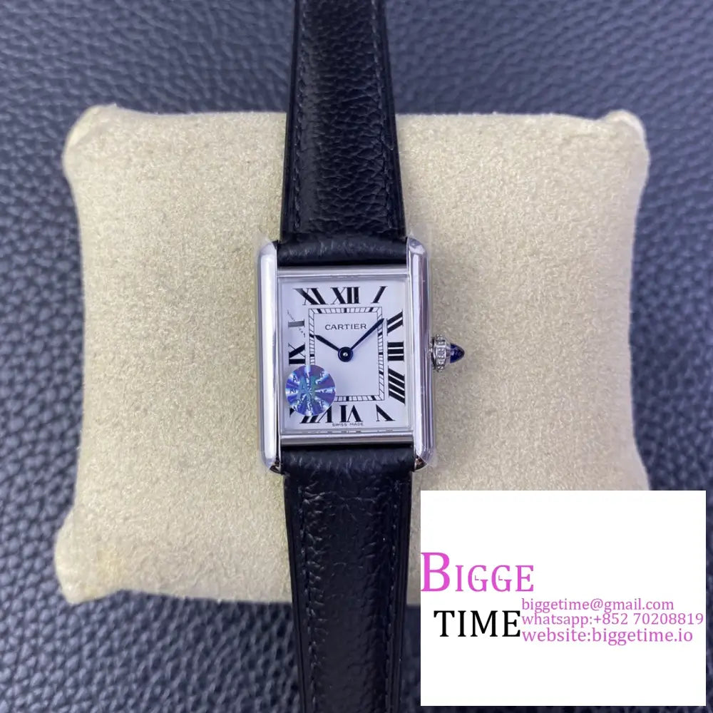 Tank Must 29.5X22Mm White Dial Black Leather Strap Af Swiss Quartz Cartier