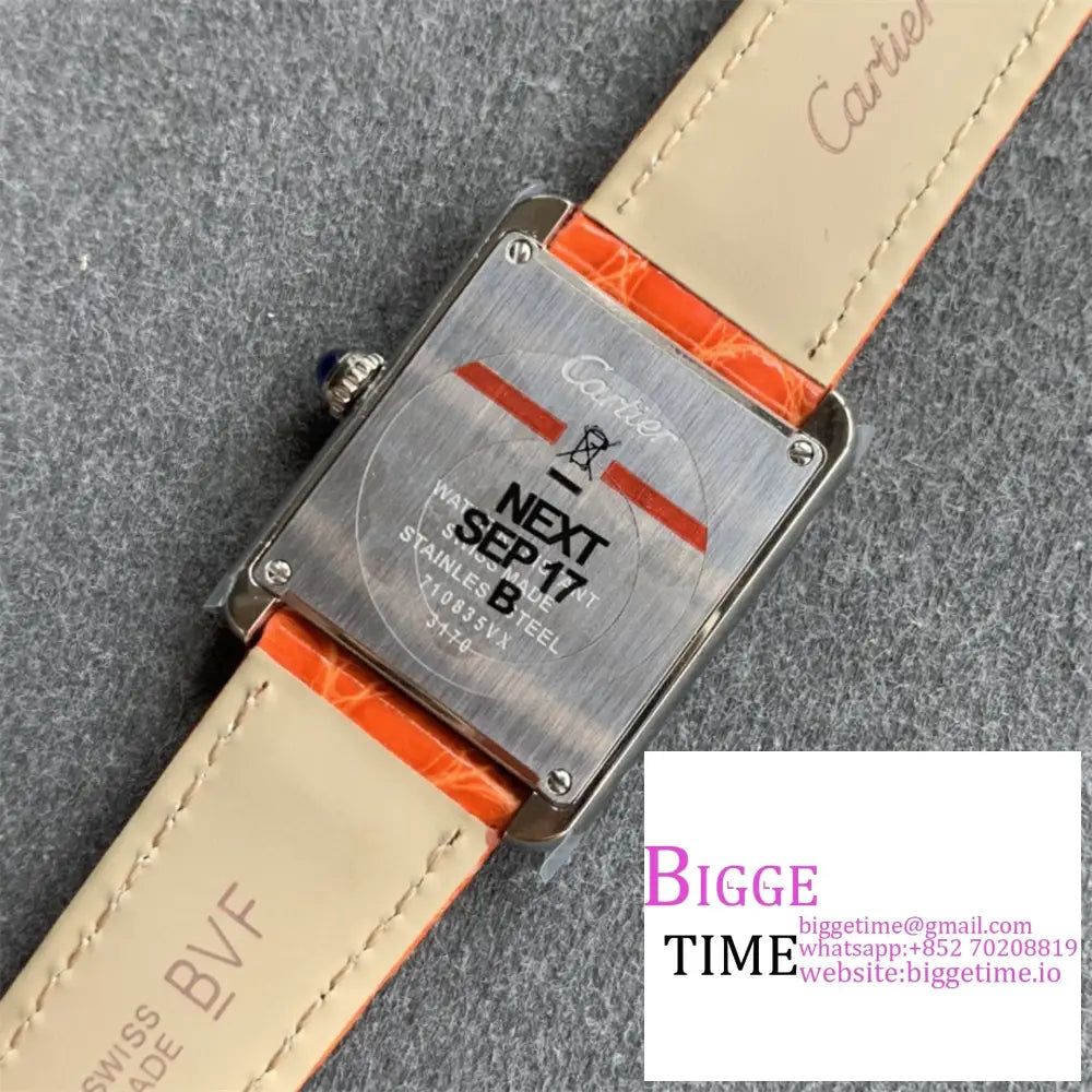 Tank Must Medium 25.5Mm Champagne Dial Orange Leather Strap K11F Swiss Quartz Cartier