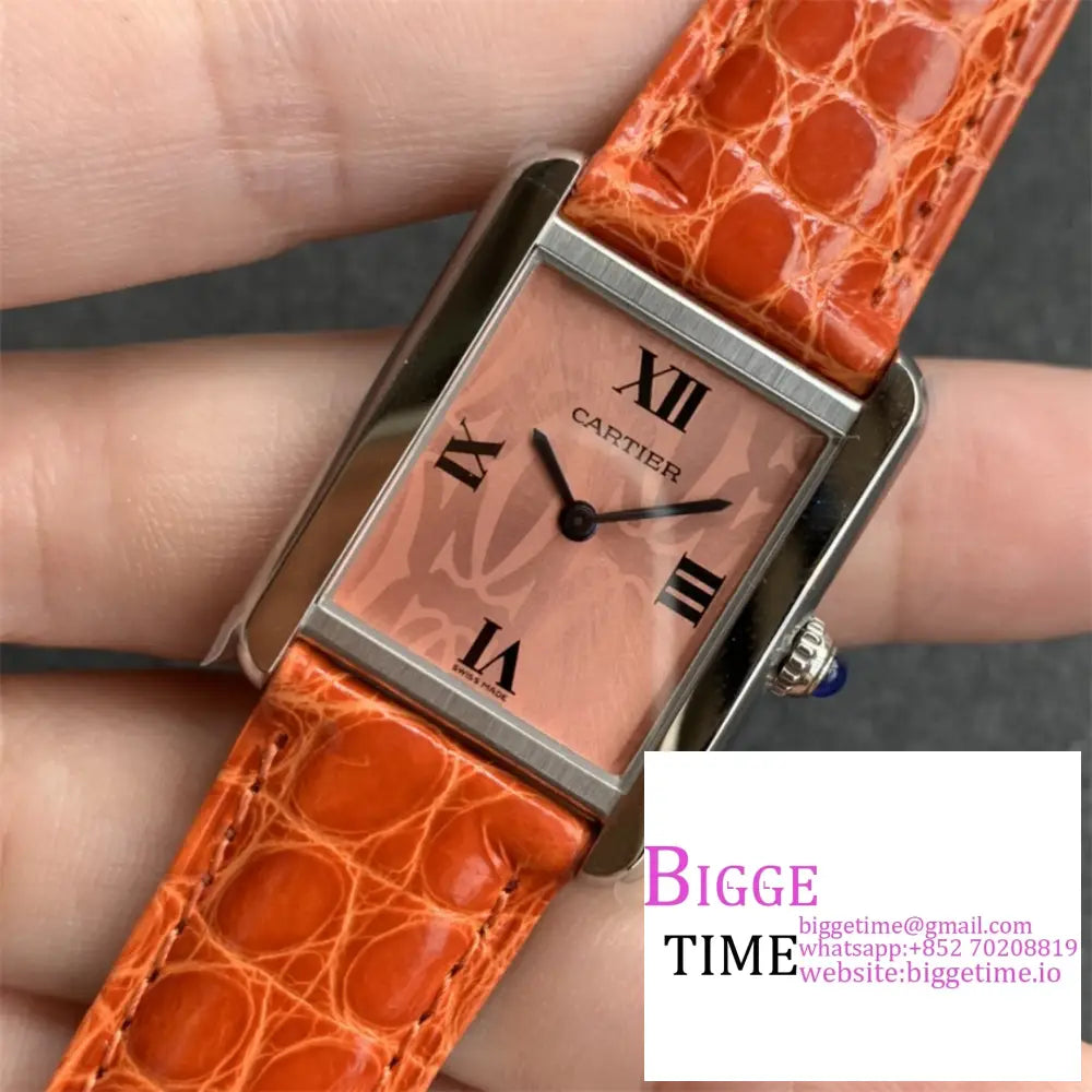 Tank Must Medium 25.5Mm Champagne Dial Orange Leather Strap K11F Swiss Quartz Cartier