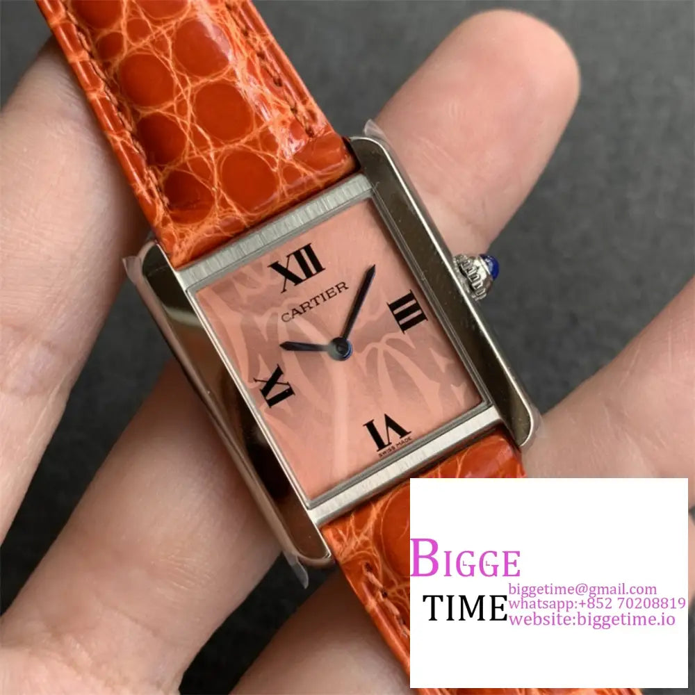 Tank Must Medium 25.5Mm Champagne Dial Orange Leather Strap K11F Swiss Quartz Cartier