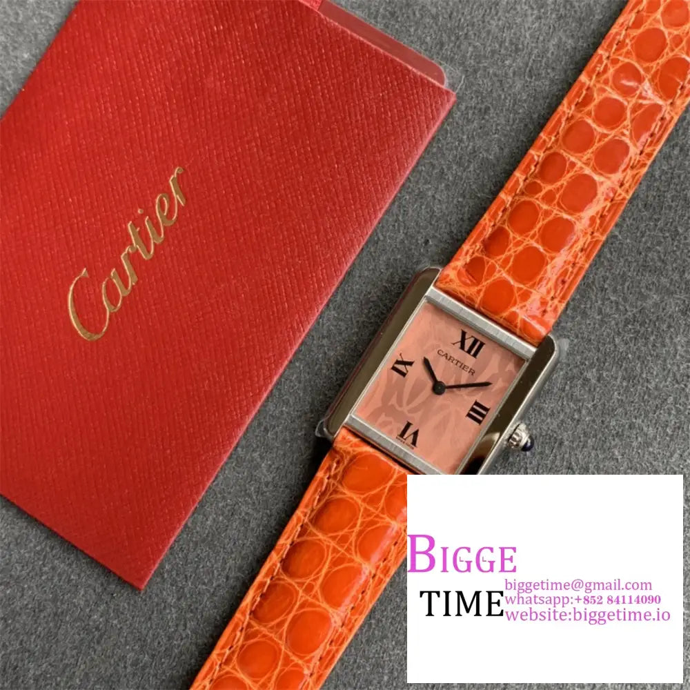Tank Must Medium 25.5Mm Champagne Dial Orange Leather Strap K11F Swiss Quartz Cartier