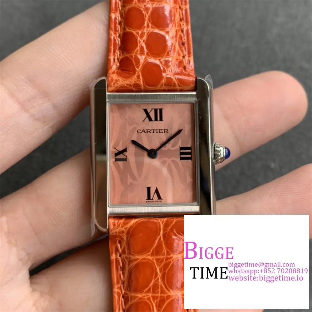 Tank Must Medium 25.5Mm Champagne Dial Orange Leather Strap K11F Swiss Quartz Option1 Cartier