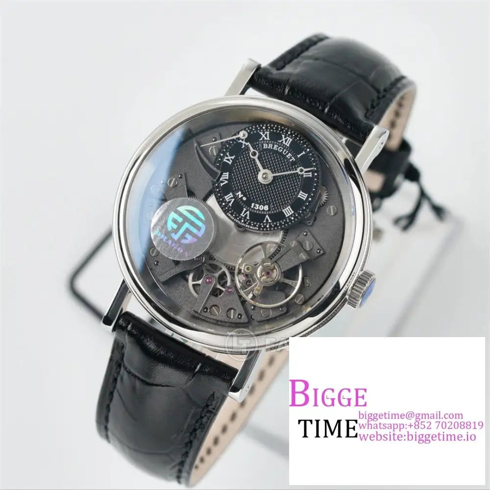 Tradition 40Mm Grey Dial Black Leather Strap Ltf Manual Breguet