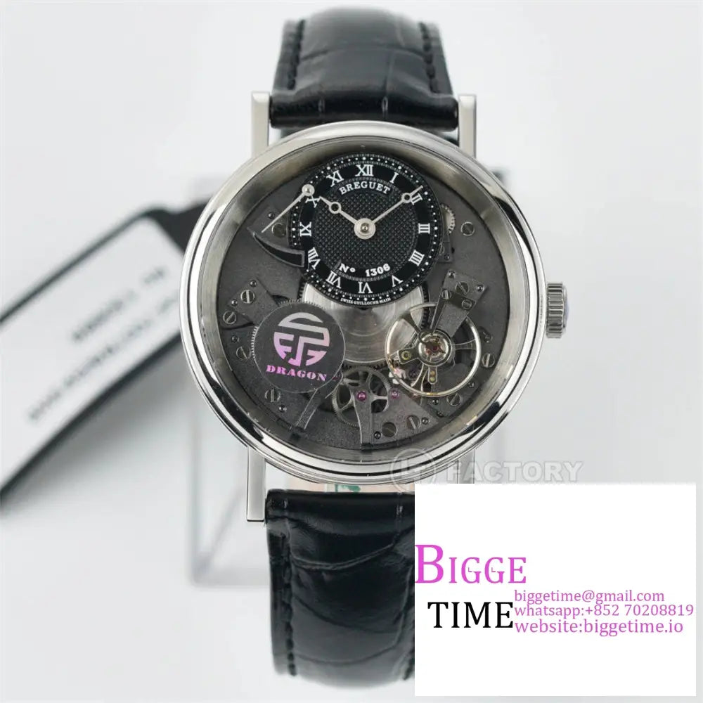 Tradition 40Mm Grey Dial Black Leather Strap Ltf Manual Breguet