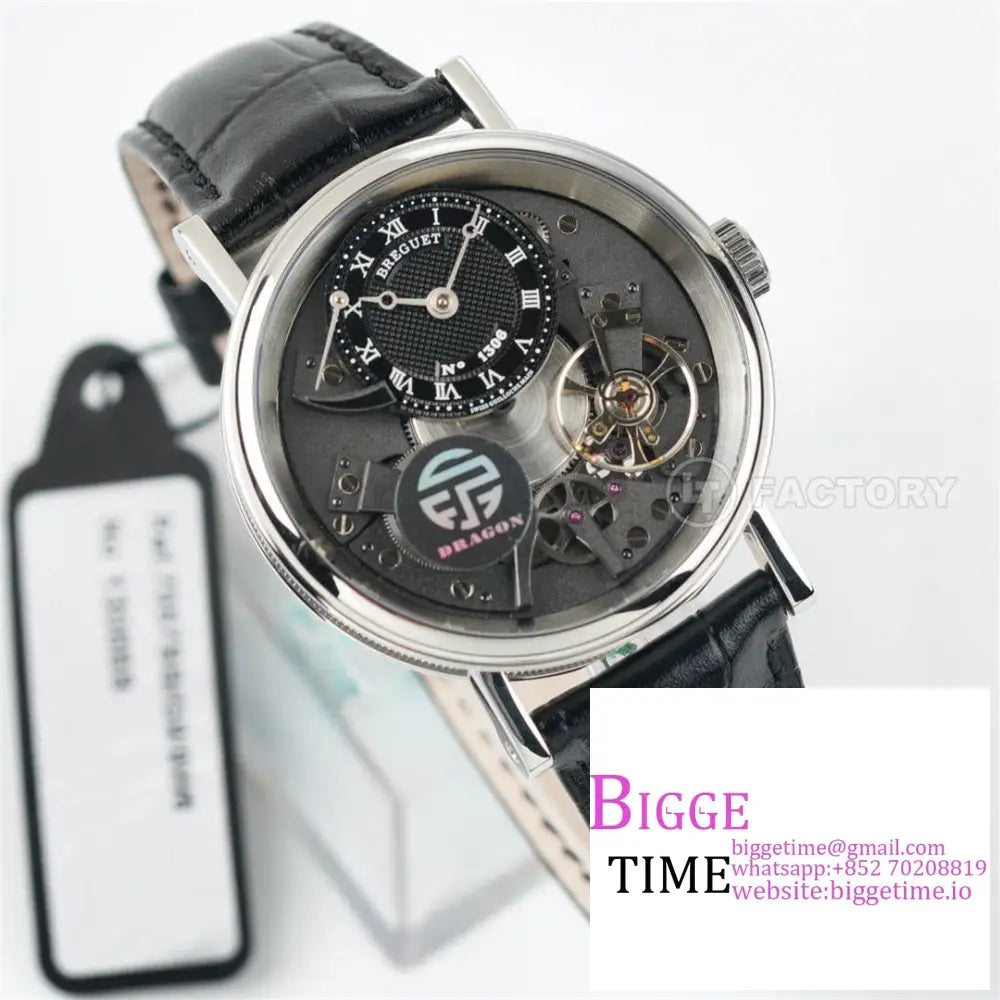 Tradition 40Mm Grey Dial Black Leather Strap Ltf Manual Breguet