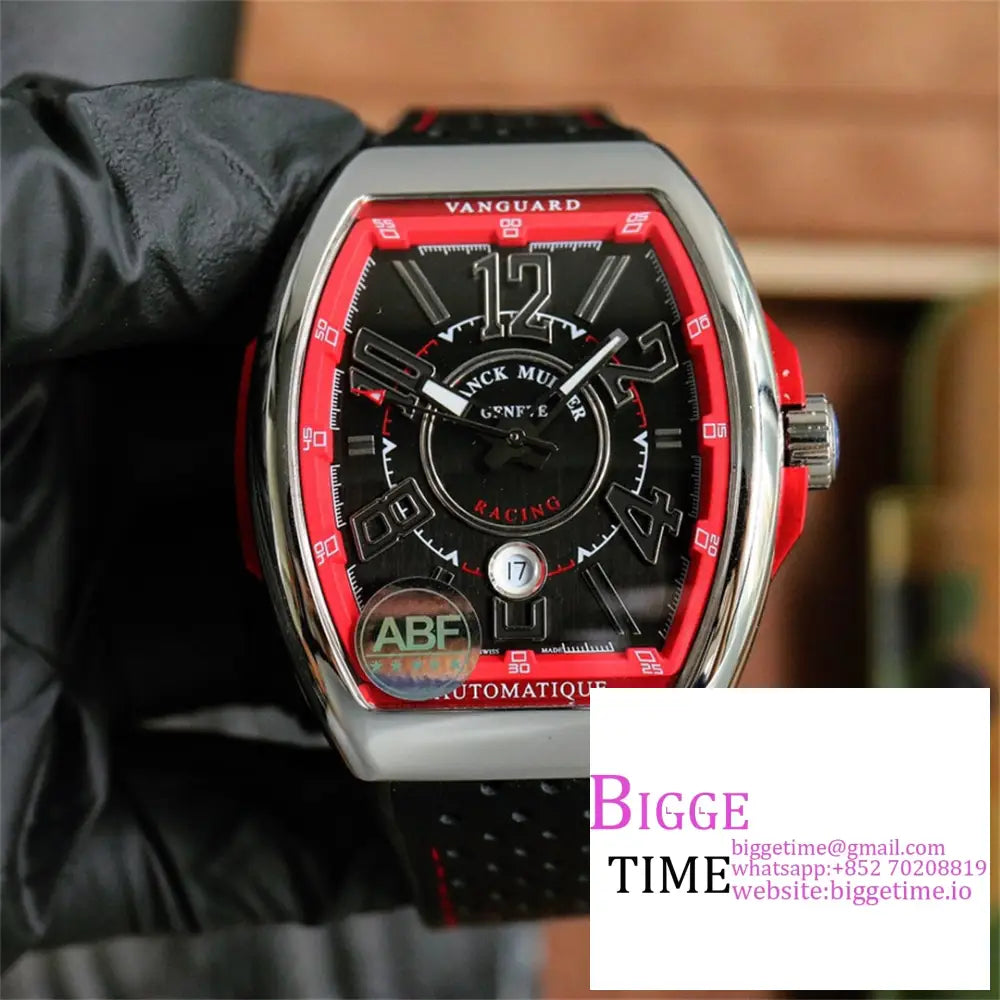 Vanguard V45 44Mm Black/Red Dial Black Leather Strap Abf A2824 Option1 Franck Muller