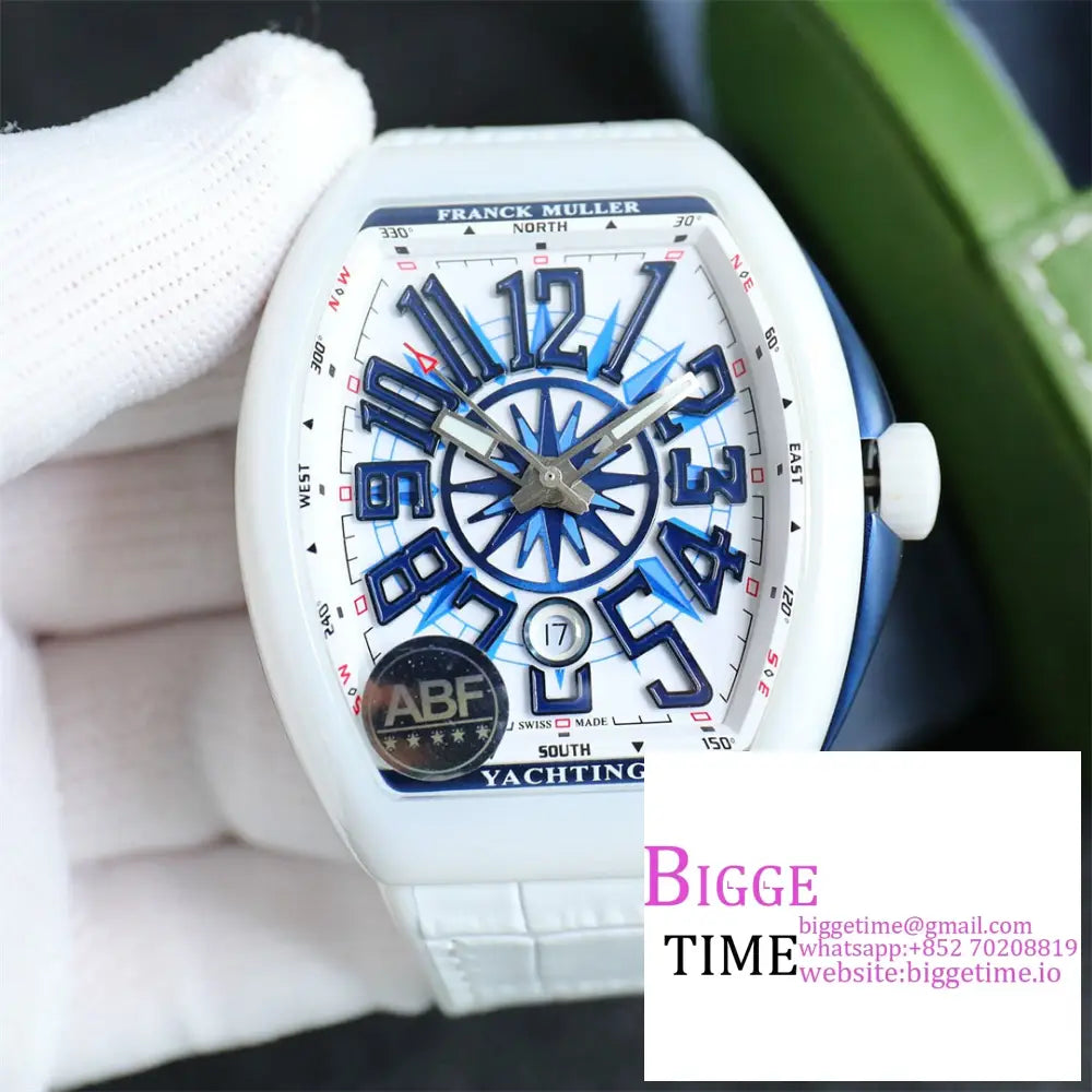 Vanguard V45 44Mm Ceramic Bezel White Dial Leather Strap Abf A2824 Option1 Franck Muller