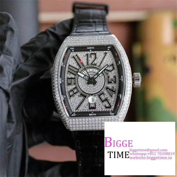 Vanguard V45 44Mm Diamond Bezel All Dial Black Leather Strap Abf A2824 Option1 Franck Muller