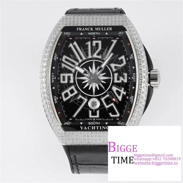 Vanguard V45 44Mm Diamond Bezel Black Dial Leather Strap Abf A2824 Option1 Franck Muller