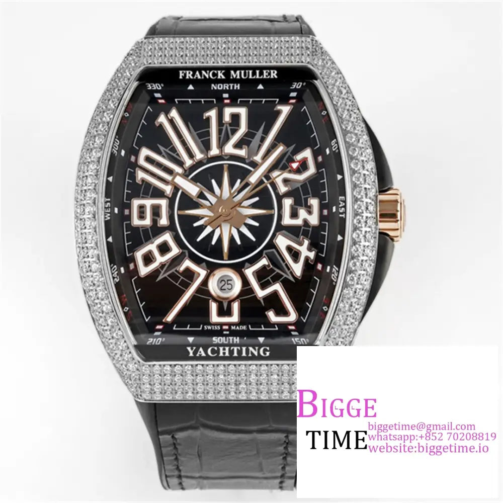 Vanguard V45 44Mm Diamond Bezel Black Dial Rg Crown Leather Strap Abf A2824 Option1 Franck Muller