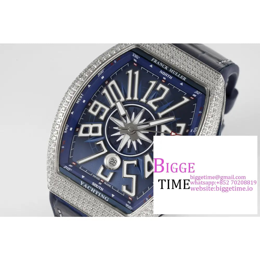 Vanguard V45 44Mm Diamond Bezel Blue Dial Leather Strap Abf A2824 Franck Muller