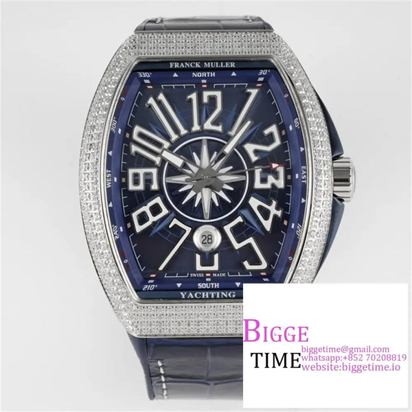 Vanguard V45 44Mm Diamond Bezel Blue Dial Leather Strap Abf A2824 Option1 Franck Muller