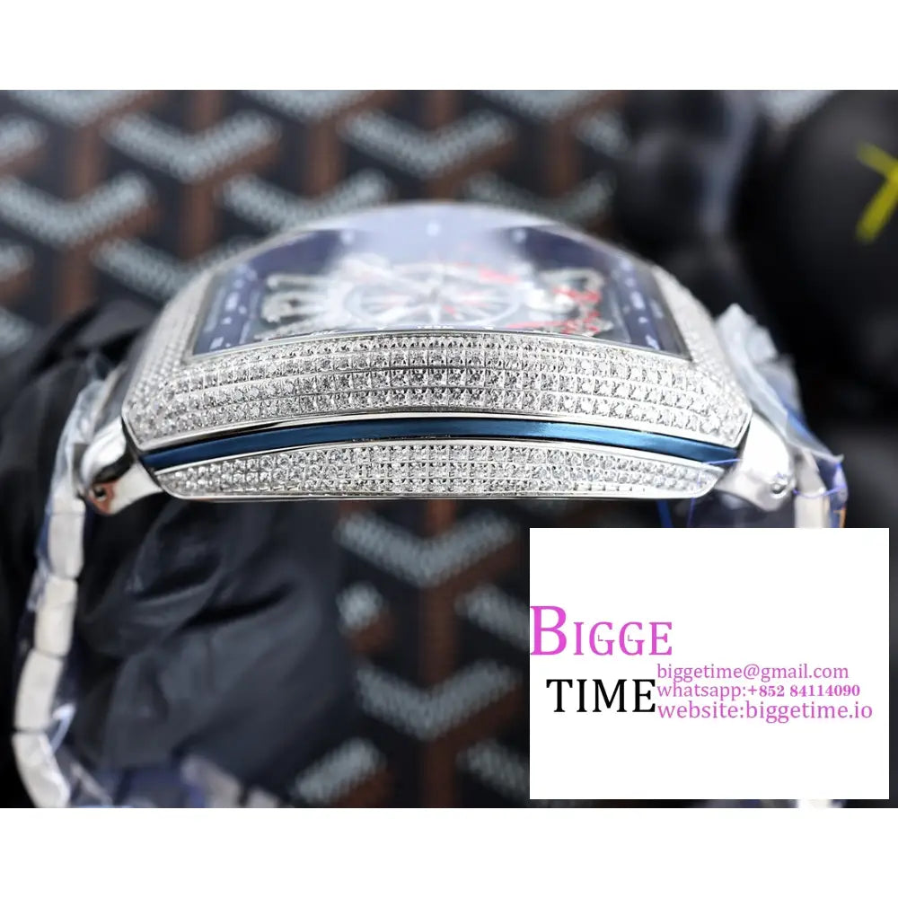 Vanguard V45 44Mm Diamond Bezel Blue Dial Marker Fish Ss Bracelet Abf A2824 Franck Muller