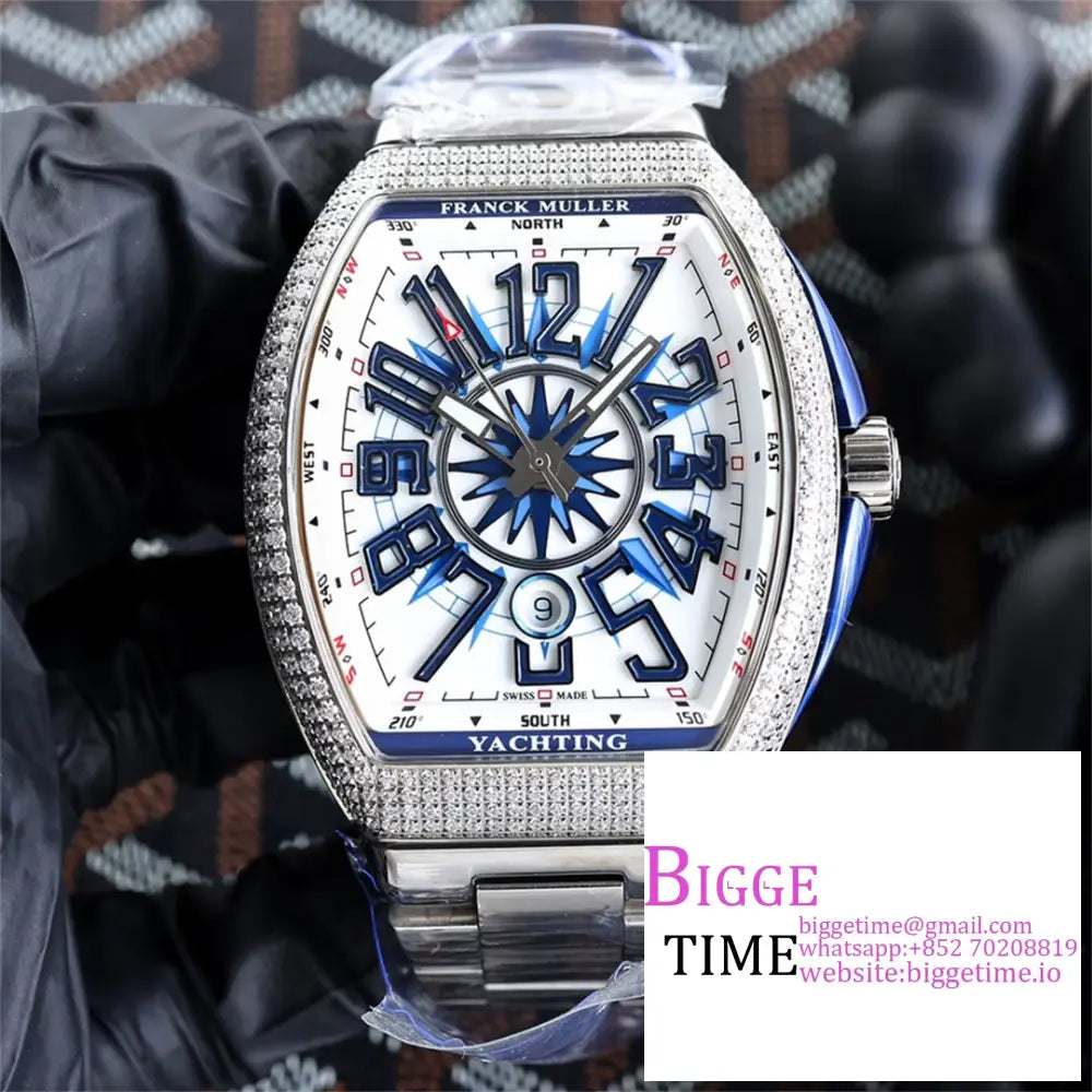 Vanguard V45 44Mm Diamond Bezel Blue Dial Ss Bracelet Abf A2824 Option1 Franck Muller