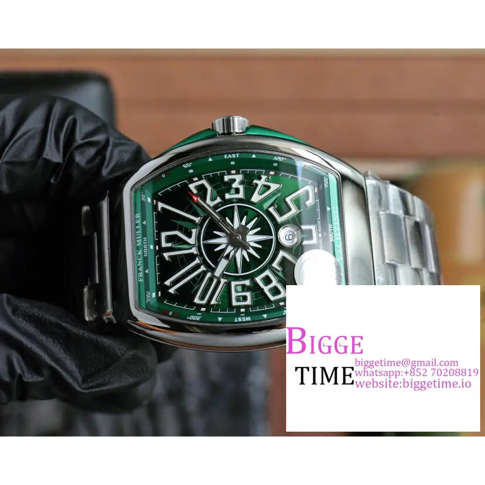 Vanguard V45 44Mm Green Dial Leather Strap Abf A2824 Franck Muller