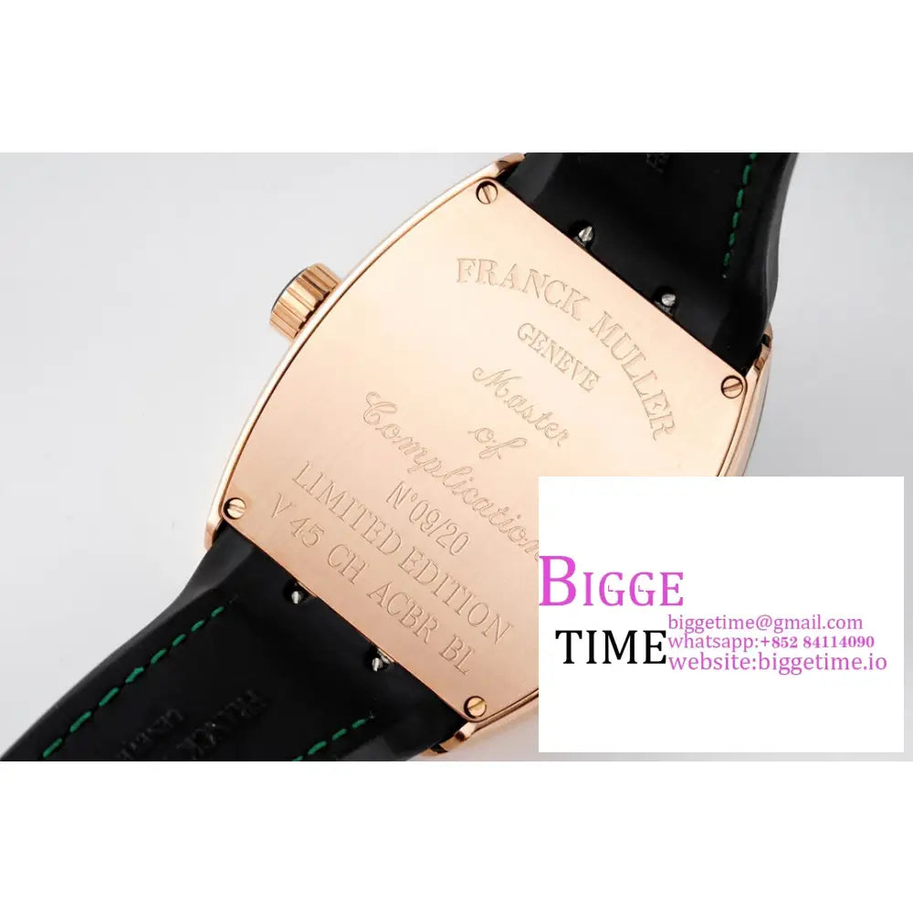 Vanguard V45 44Mm Rg Diamond Bezel Black Dial Blue Leather Strap Abf A2824 Franck Muller