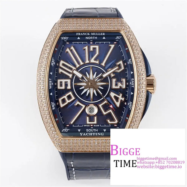 Vanguard V45 44Mm Rg Diamond Bezel Blue Dial Leather Strap Abf A2824 Option1 Franck Muller