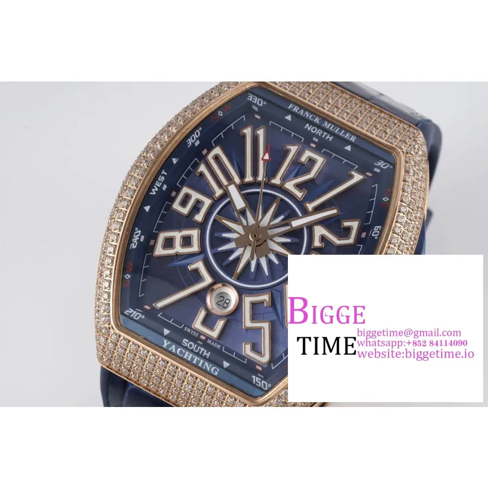 Vanguard V45 44Mm Rg Diamond Bezel Blue Dial Leather Strap Abf A2824 Franck Muller