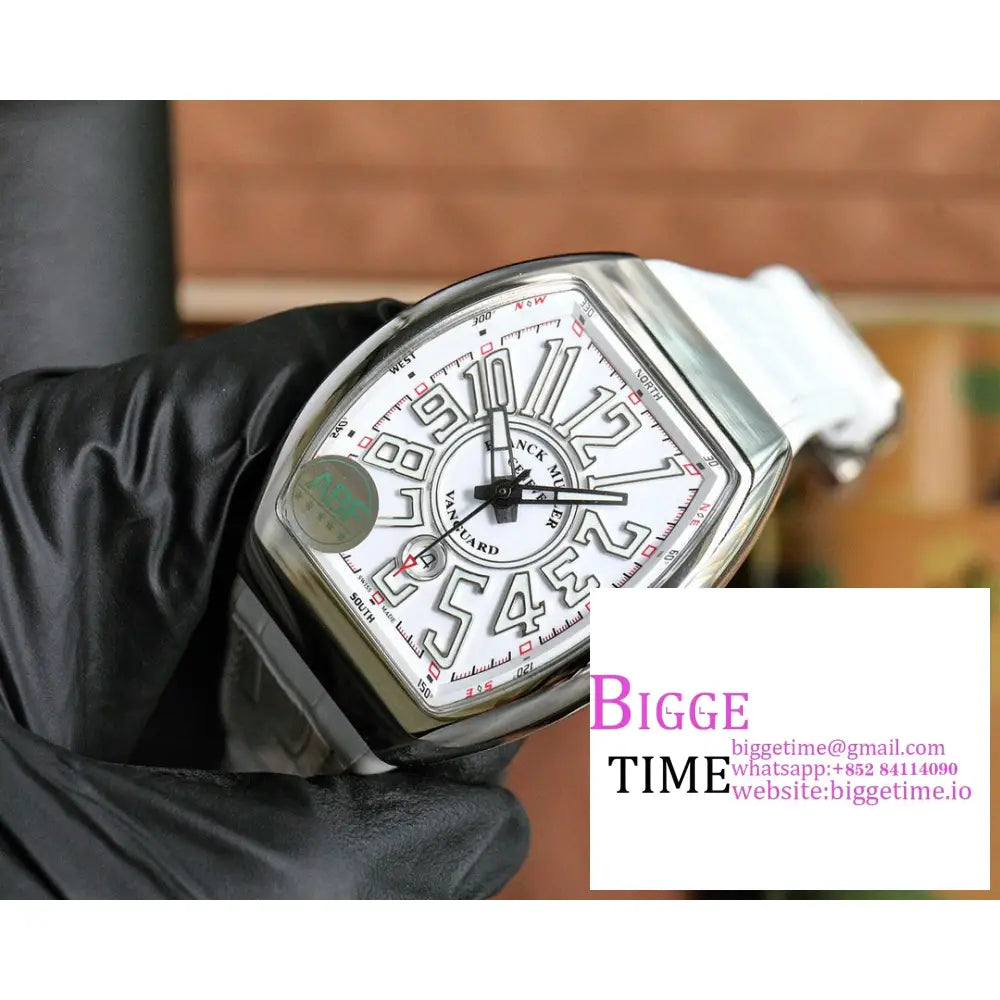 Vanguard V45 44Mm White Dial Leather Strap Abf A2824 Franck Muller