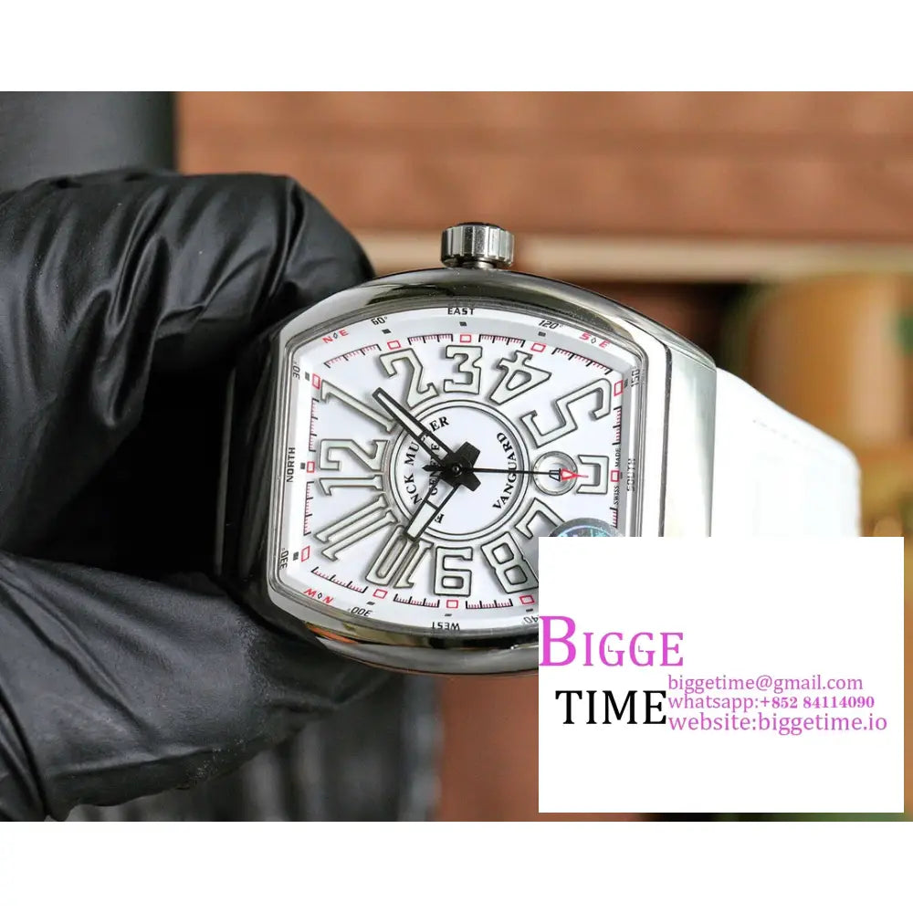 Vanguard V45 44Mm White Dial Leather Strap Abf A2824 Franck Muller