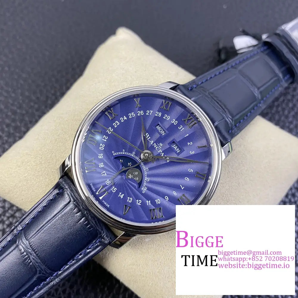 Villeret 6654 40Mm Blue Dial Leather Strap Omf A6654 Blancpain