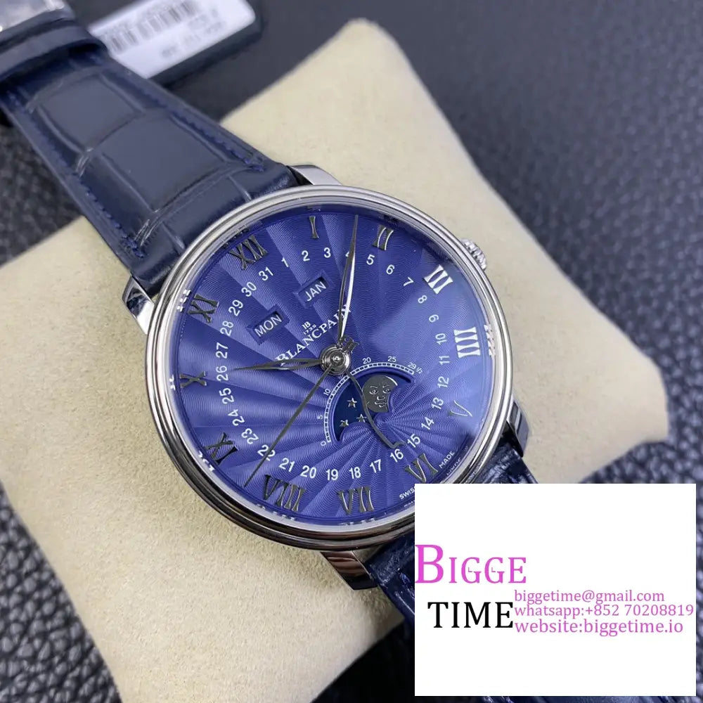 Villeret 6654 40Mm Blue Dial Leather Strap Omf A6654 Blancpain