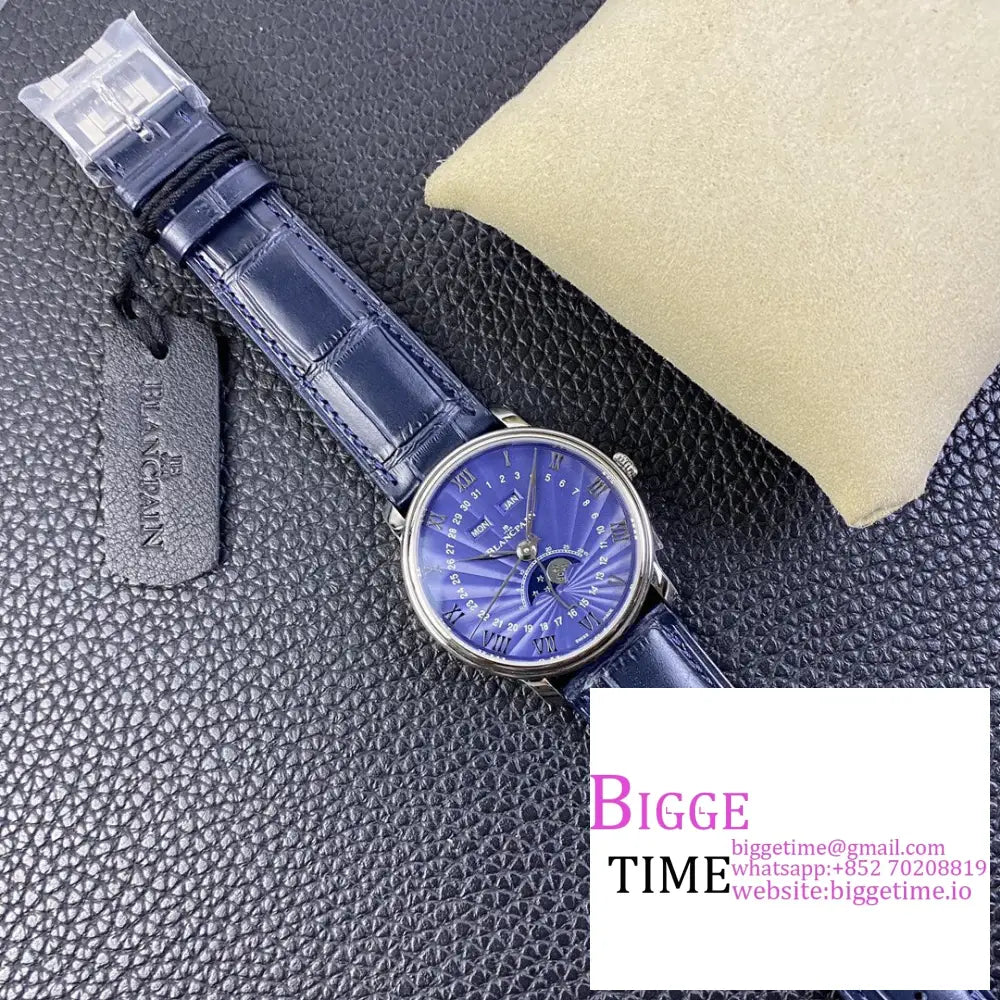 Villeret 6654 40Mm Blue Dial Leather Strap Omf A6654 Blancpain