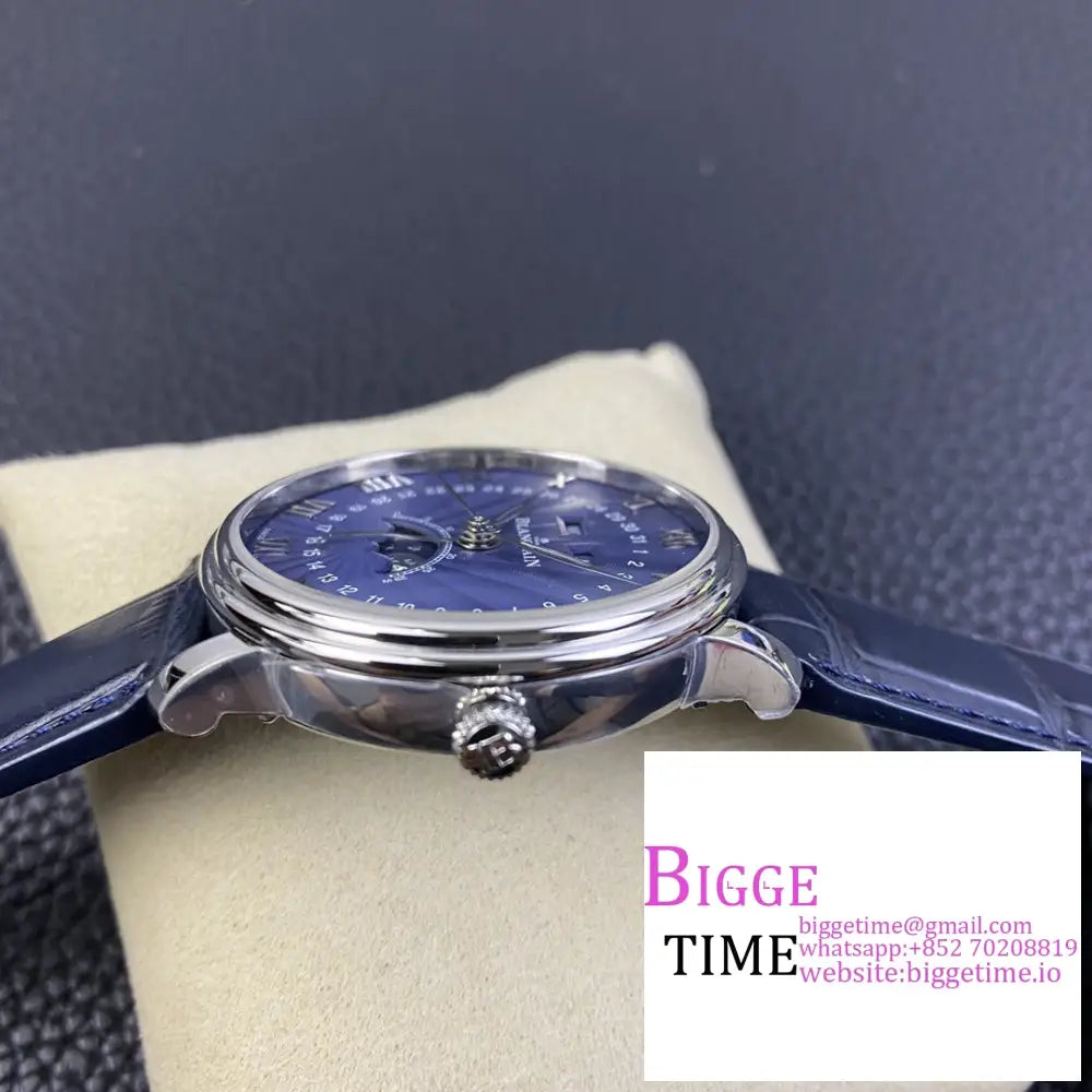 Villeret 6654 40Mm Blue Dial Leather Strap Omf A6654 Blancpain