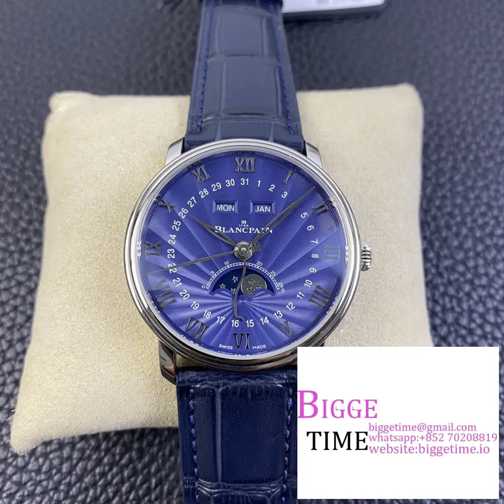 Villeret 6654 40Mm Blue Dial Leather Strap Omf A6654 Option1 Blancpain