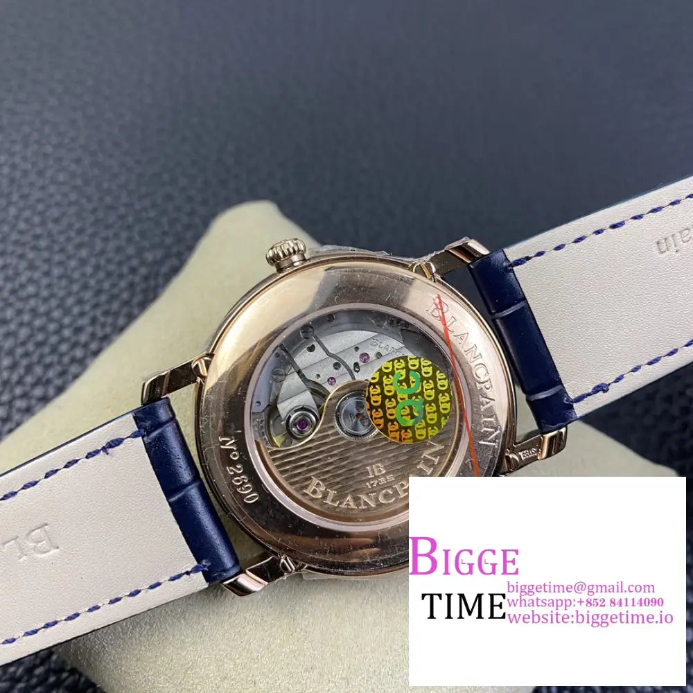 Villeret 6654 40Mm Diamond Bezel Rg Blue Dial Leather Strap Omf A6654 Blancpain