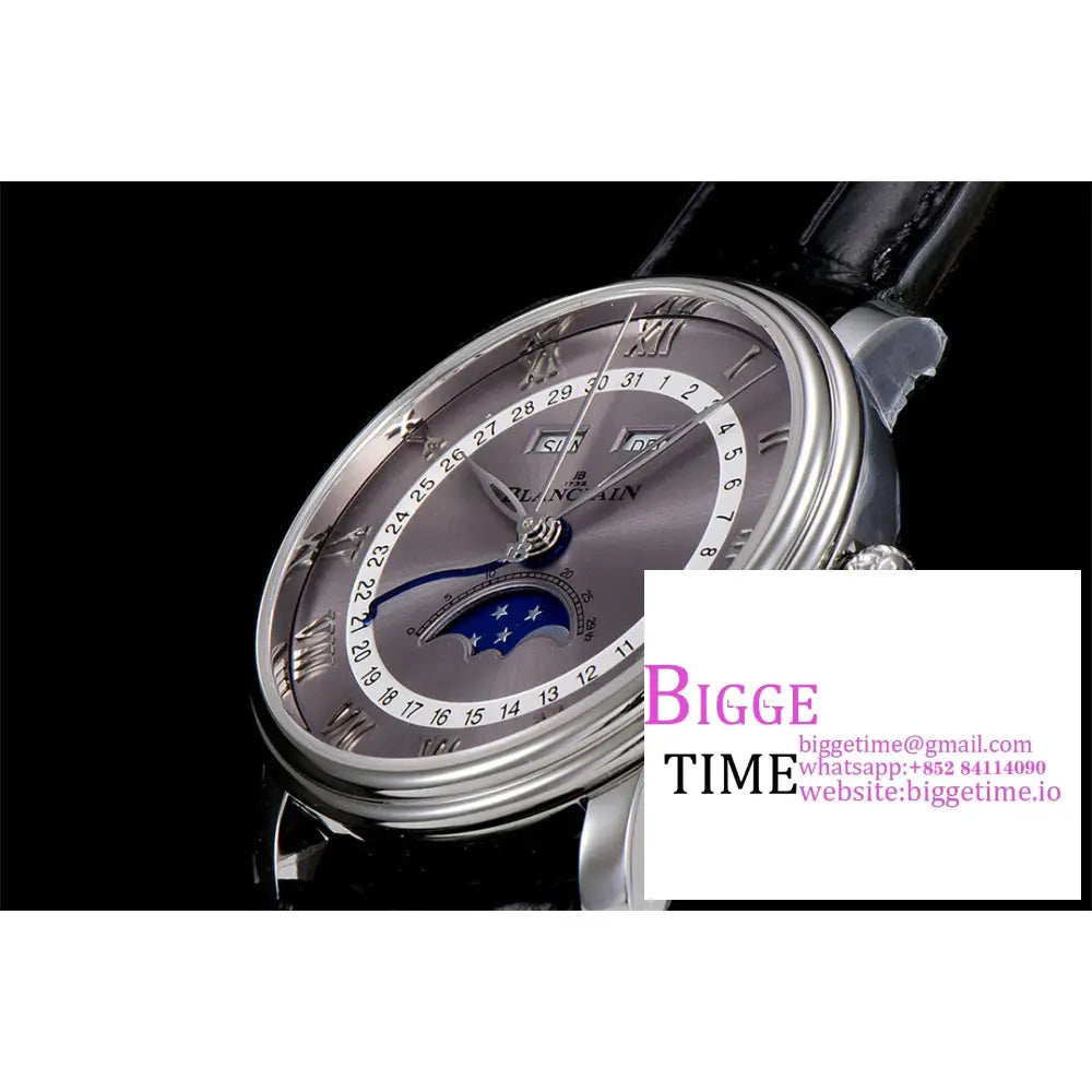 Villeret 6654 40Mm Grey Dial Black Leather Strap Omf A6654 Blancpain