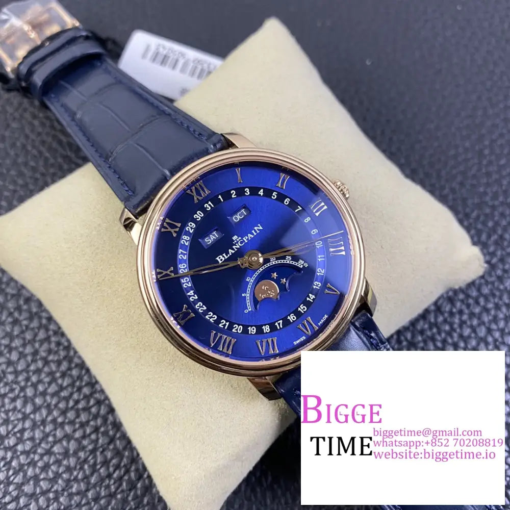 Villeret 6654 40Mm Rg Blue Dial Leather Strap Omf A6654 Blancpain