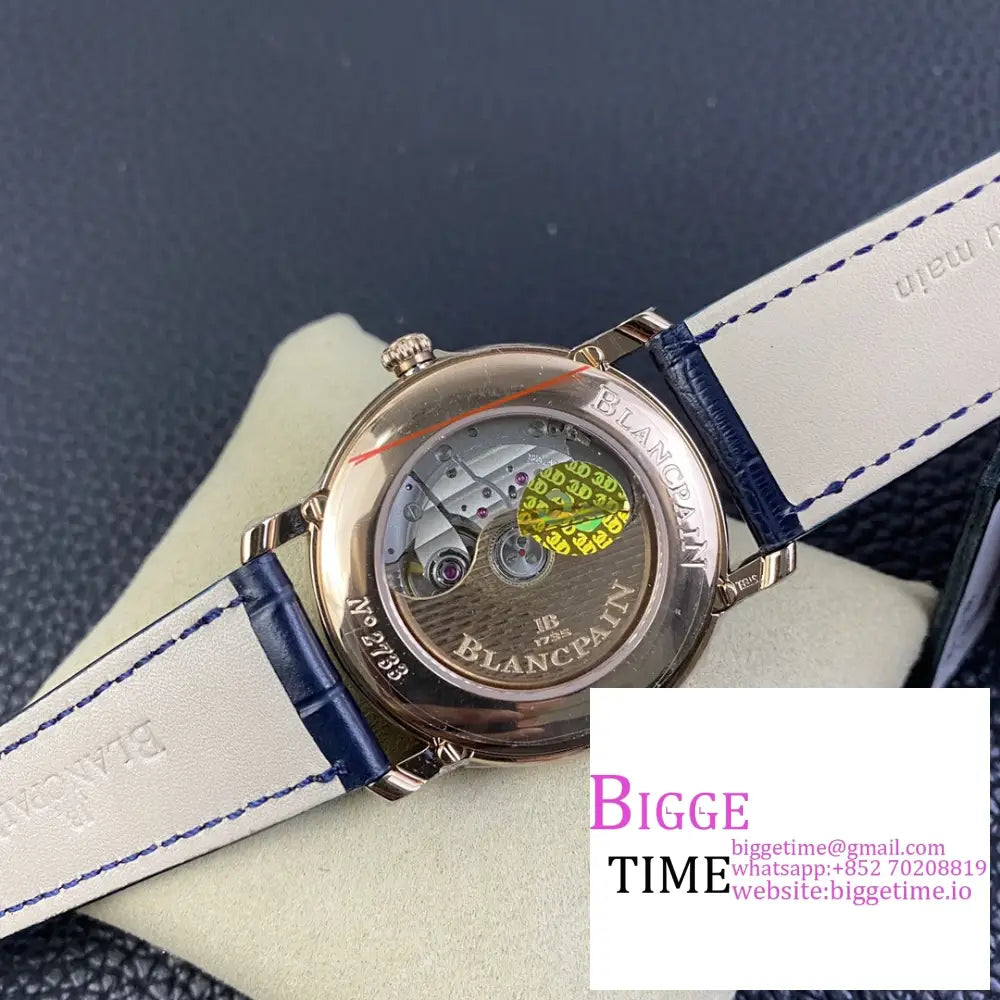 Villeret 6654 40Mm Rg Blue Dial Leather Strap Omf A6654 Blancpain