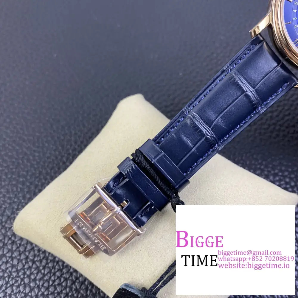 Villeret 6654 40Mm Rg Blue Dial Leather Strap Omf A6654 Blancpain