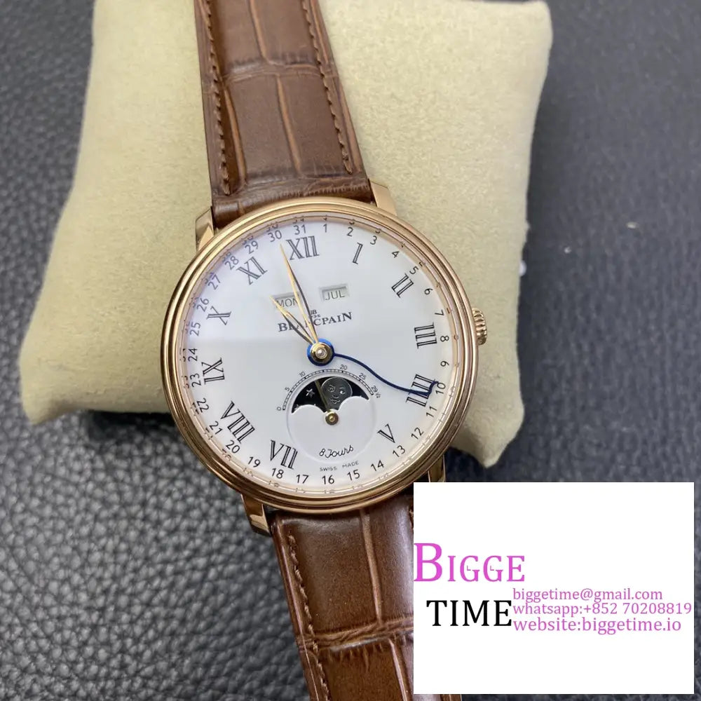 Villeret 6654 40Mm Rg White Dial Brown Leather Strap Omf A6654 Blancpain