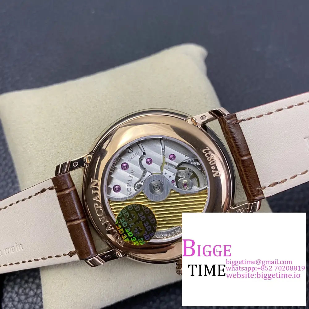 Villeret 6654 40Mm Rg White Dial Brown Leather Strap Omf A6654 Blancpain