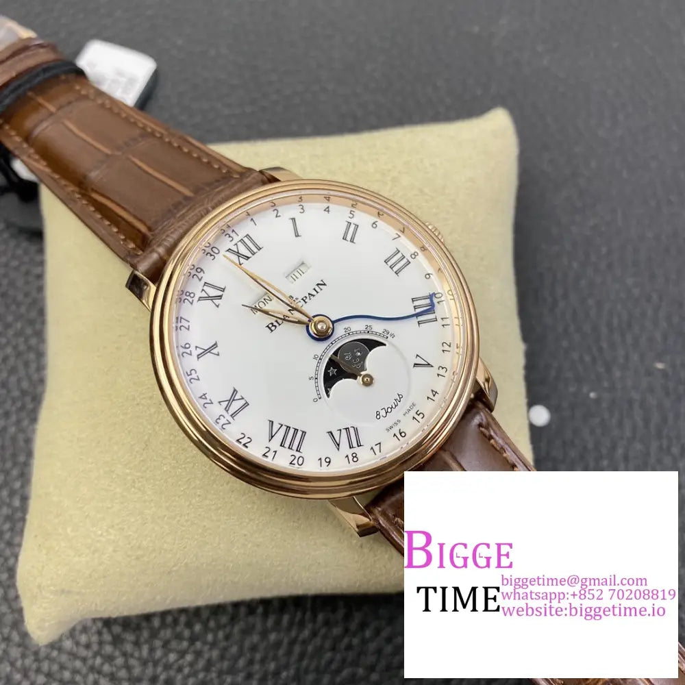 Villeret 6654 40Mm Rg White Dial Brown Leather Strap Omf A6654 Blancpain