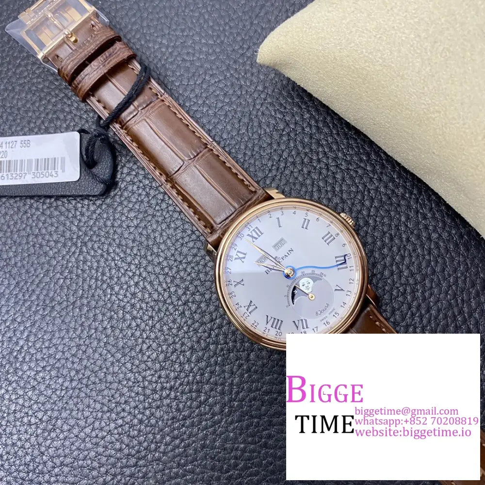 Villeret 6654 40Mm Rg White Dial Brown Leather Strap Omf A6654 Blancpain