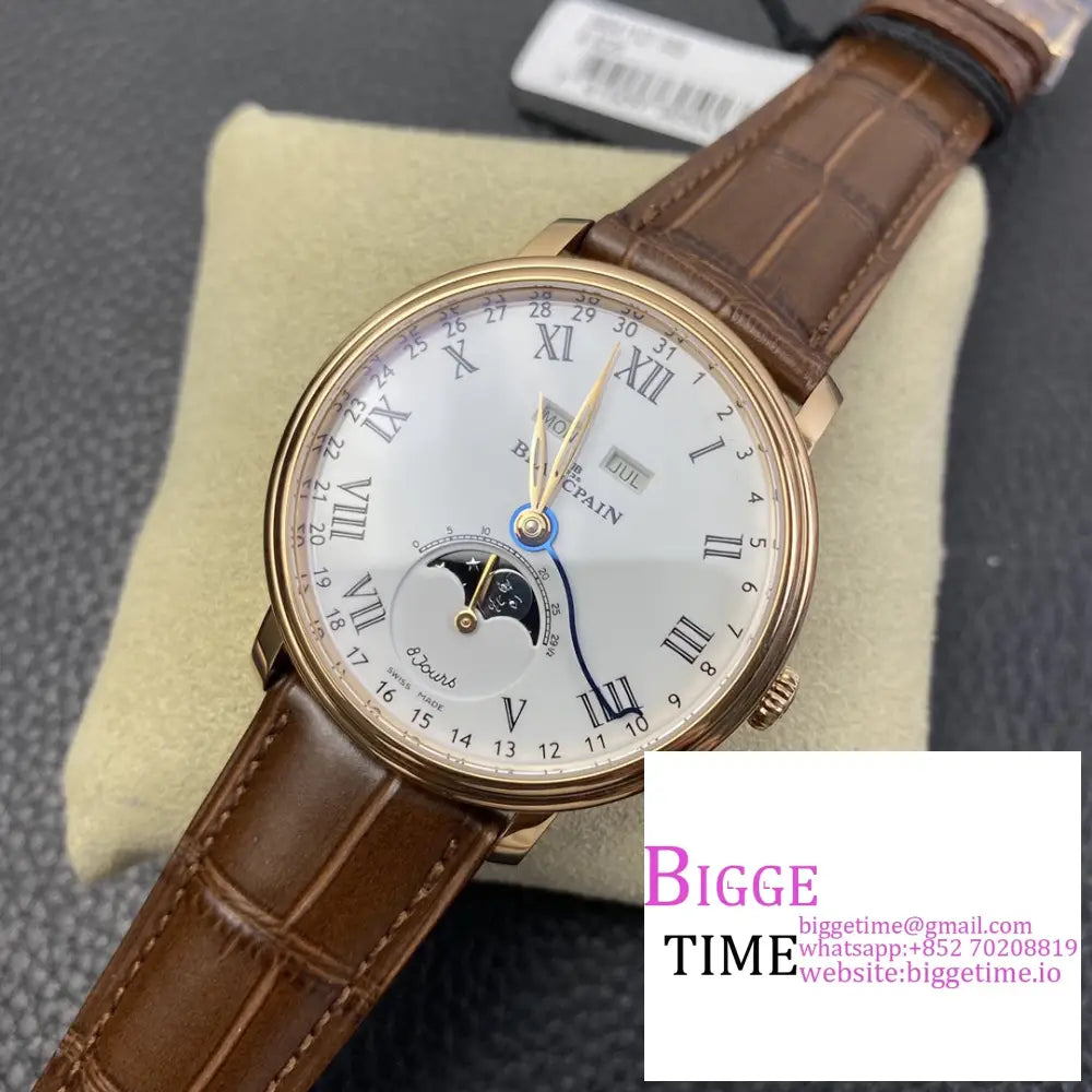 Villeret 6654 40Mm Rg White Dial Brown Leather Strap Omf A6654 Option1 Blancpain