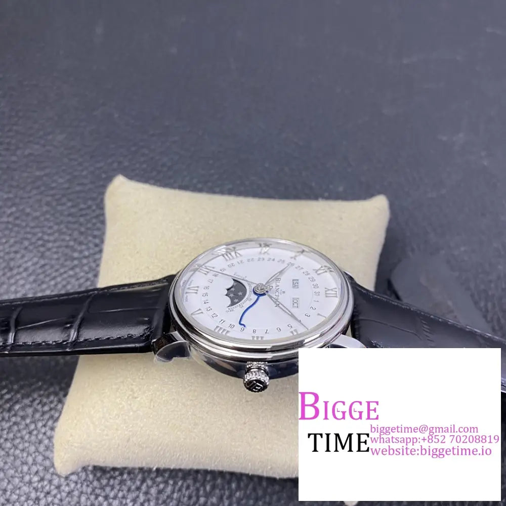 Villeret 6654 40Mm White Dial Black Leather Strap Omf A6654 Blancpain