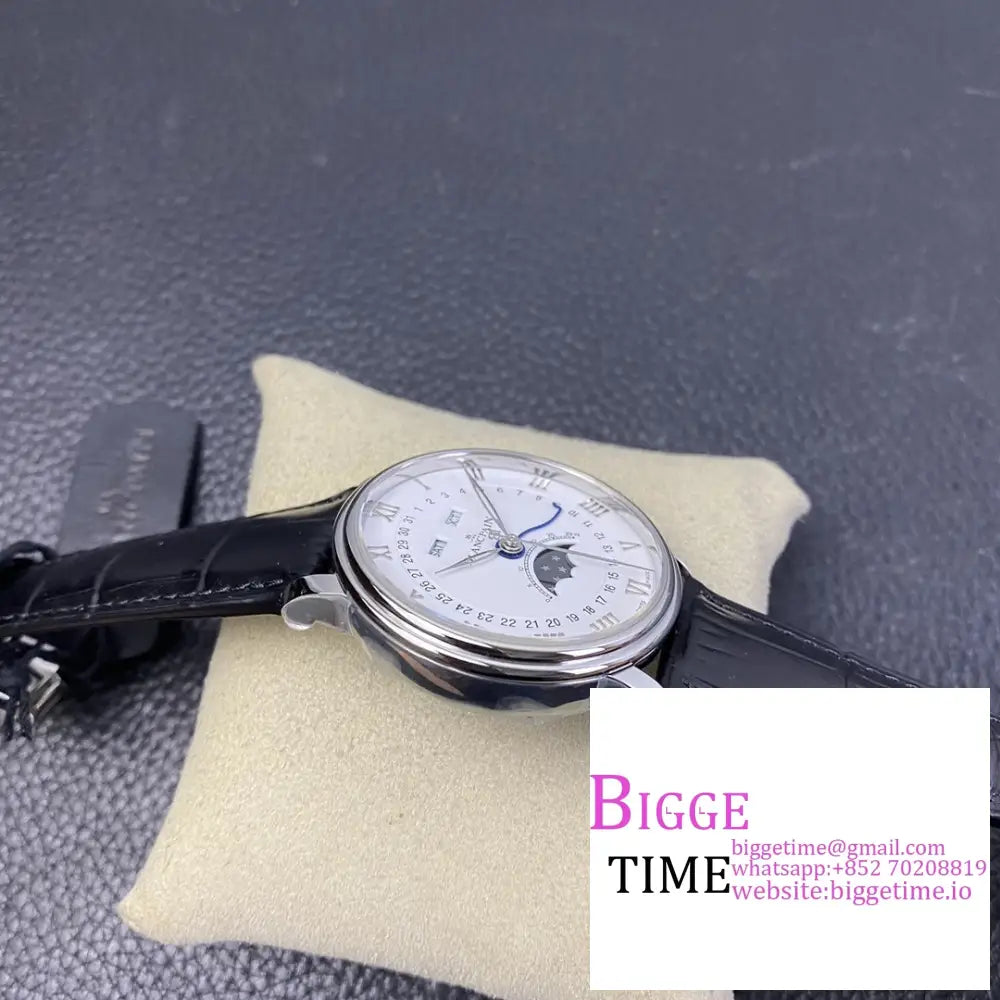 Villeret 6654 40Mm White Dial Black Leather Strap Omf A6654 Blancpain