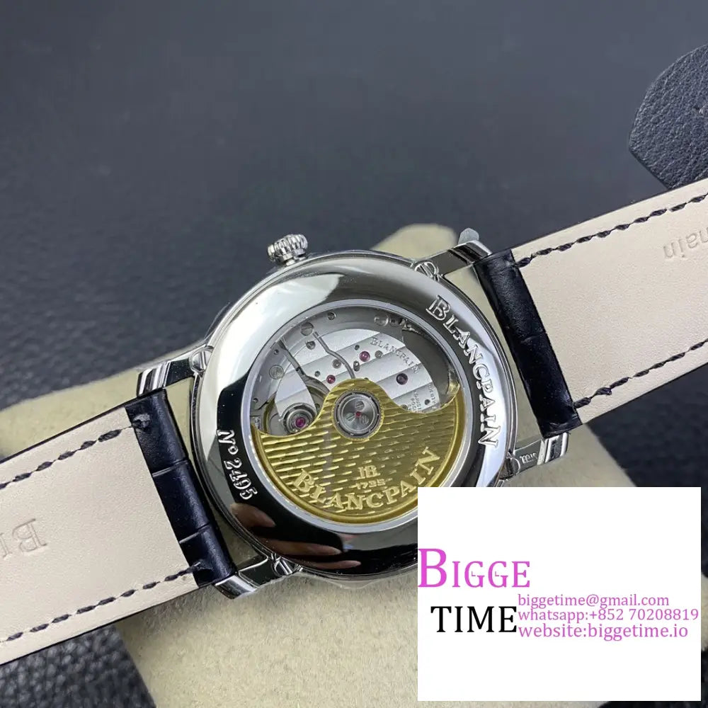 Villeret 6654 40Mm White Dial Black Leather Strap Omf A6654 Blancpain