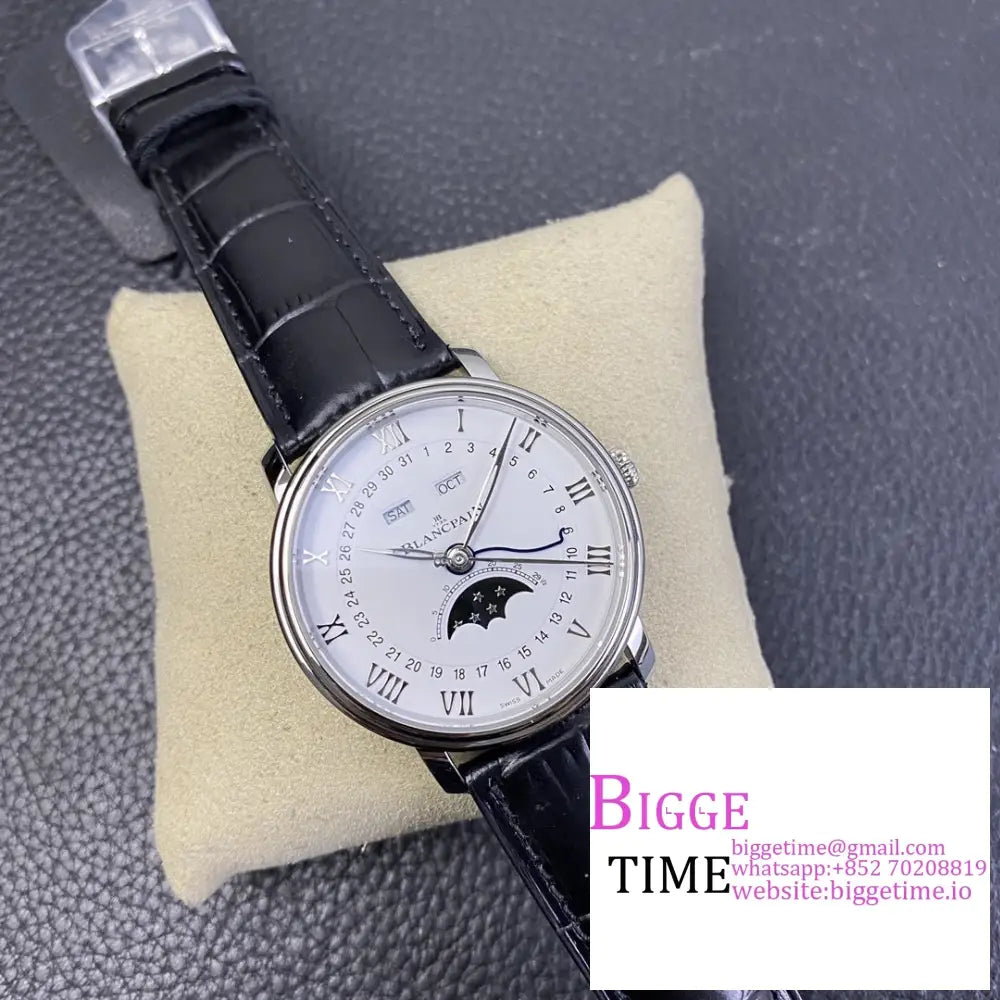 Villeret 6654 40Mm White Dial Black Leather Strap Omf A6654 Blancpain