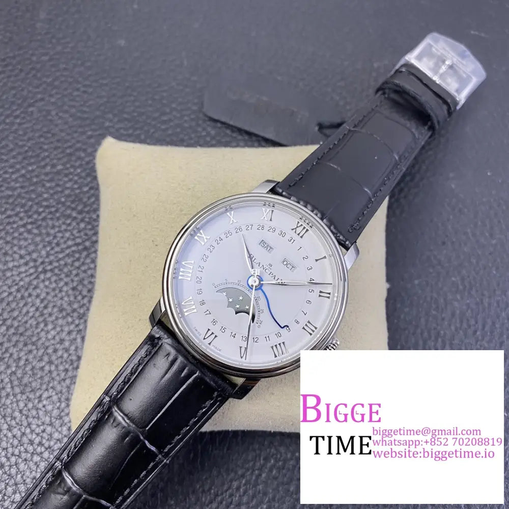 Villeret 6654 40Mm White Dial Black Leather Strap Omf A6654 Blancpain